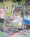 Painting by Judith Jarvis boat and tree in Duquesne
