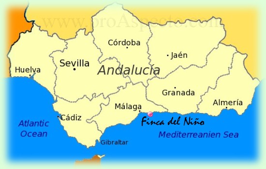 towards cost of Málaga Map of Andalusia with Costa del Sol and Málaga