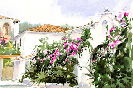 Watercolour painting of La Finca del Niño by Andrew John